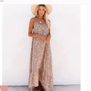 Elongated Snake Print High Low Ruffle Maxi Dress